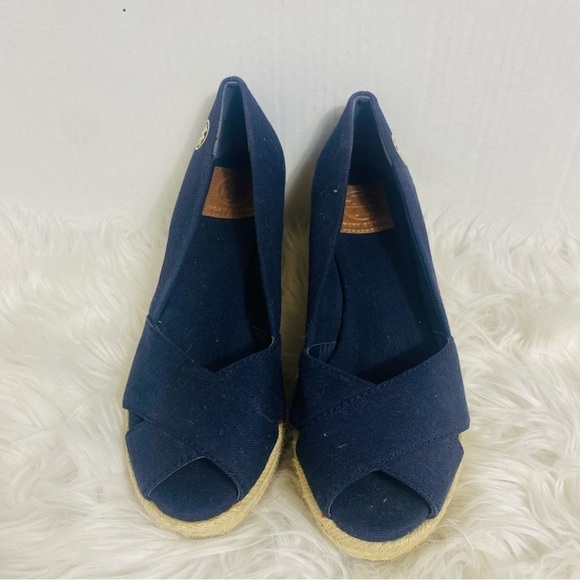 Tory Burch Women's Filipa Navy Blue Wedge Espadrilles Size: 7 - Picture 1 of 9